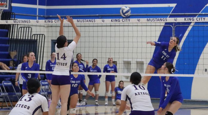 Volleyball | King City sweeps Soledad, Pioneer Valley King City Mustangs Soledad Aztecs volleyball
