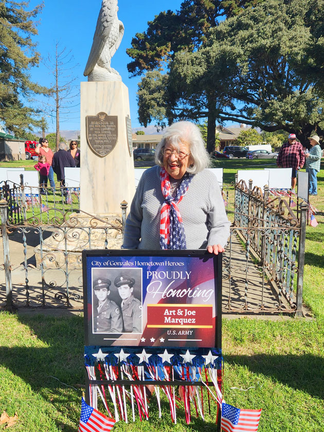 Gonzales Veterans Day Ceremony Hometown Heroes signs