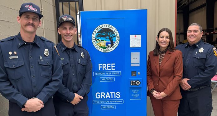 Officials with Naloxone and fentanyl test strip kiosk