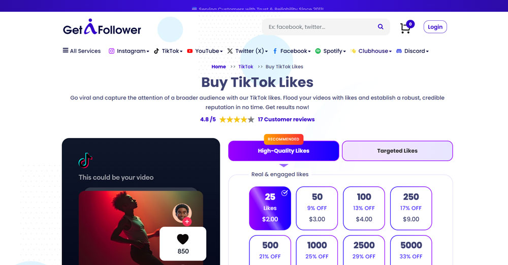 getafollower, tiktok likes