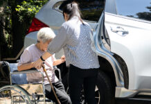 Greenfield awarded transportation grant for senior voucher system caregiver helping disabled elderly woman in wheelchair to get into the car
