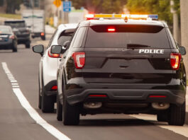 Speeding crackdown set for this summer in South Monterey County Behind view of a police car that pulled a motorist over to the side of the road