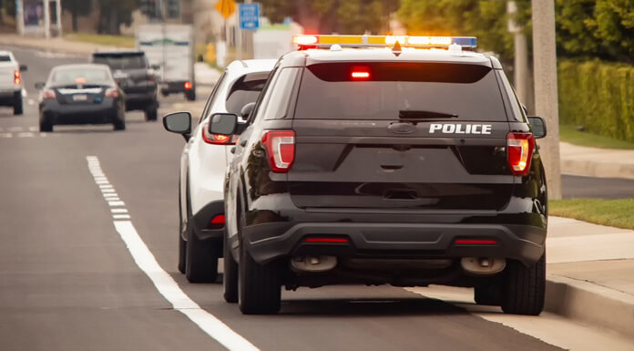 Speeding crackdown set for this summer in South Monterey County Behind view of a police car that pulled a motorist over to the side of the road