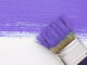 Stripe of purple paint with a paintbrush on white